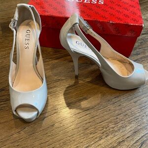 GUESS Women's Cream Peep Toe Heels